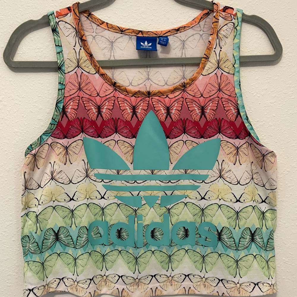 Adidas rainbow butterfly crop top